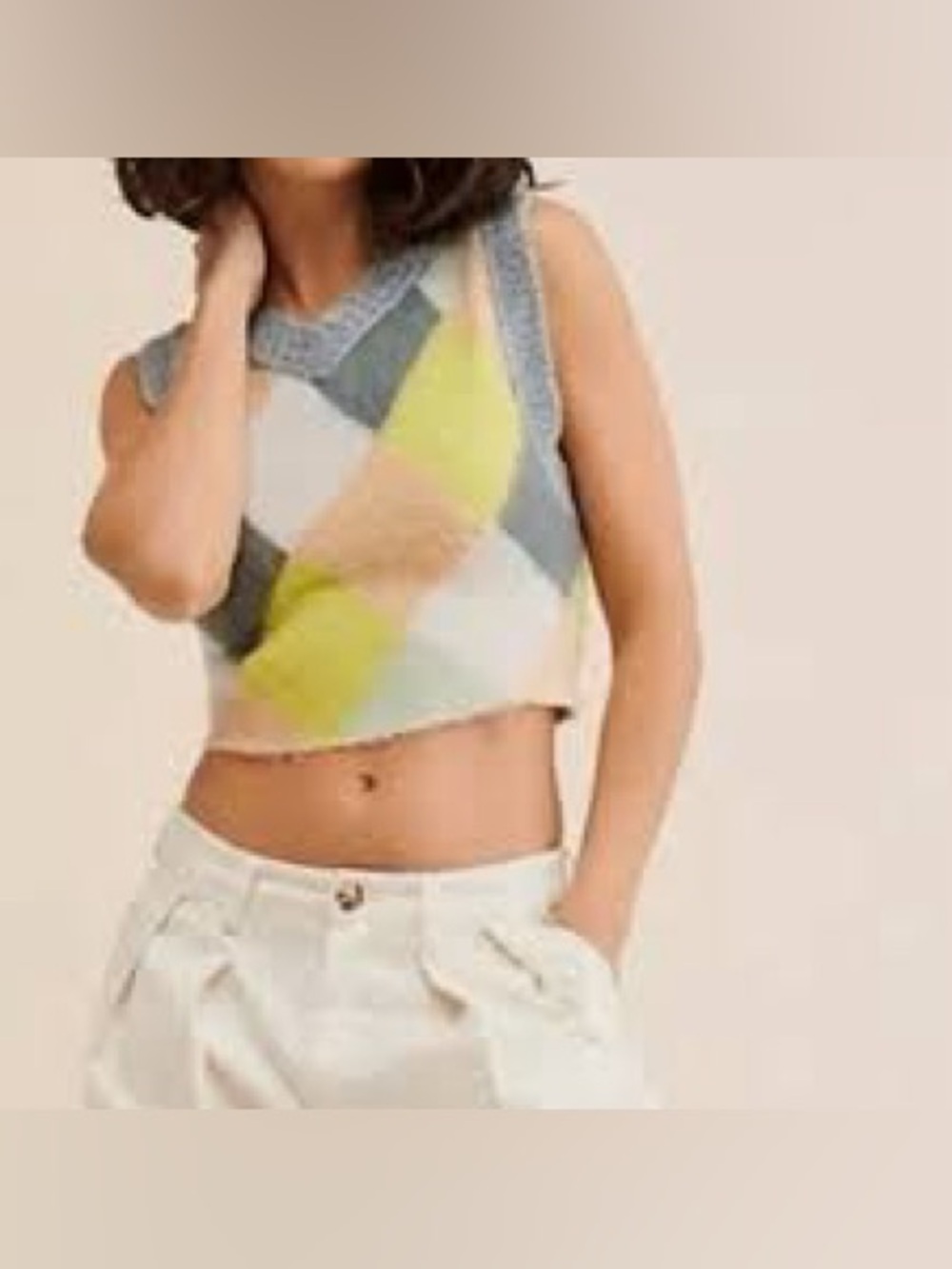 Free People Sleeveless Colorblock Cropped Knit Top - Yellow, Gray & Cream